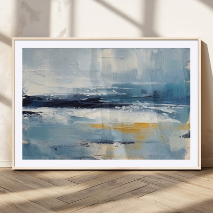 19746-MGC-FP-36x24_Natural-Abstract Ocean Wall Art – Modern Coastal Canvas Print with Blue, White and Gold Textures, Contemporary Seascape Painting for