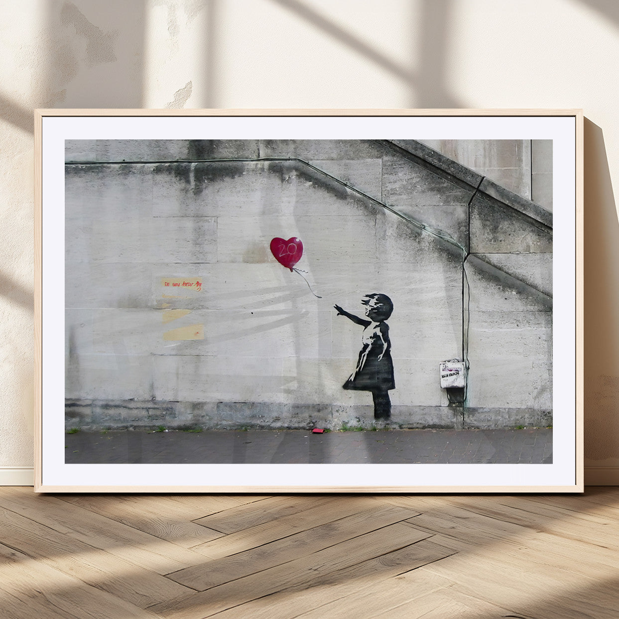 50559-MGC-FP-36x24_Natural-Banksy Girl with Balloon Wall Art – Famous Street Graffiti Canvas Print, Modern Urban Artwork for Living Room, Bedroom or Office