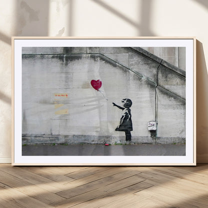 50559-MGC-FP-36x24_Natural-Banksy Girl with Balloon Wall Art – Famous Street Graffiti Canvas Print, Modern Urban Artwork for Living Room, Bedroom or Office