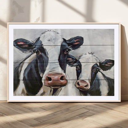 28934-MGC-FP-36x24_Natural-Farmhouse Cow Wall Art – Rustic Black and White Dairy Cattle Canvas Print, Country Barn Animal Painting for Kitchen, Living Room