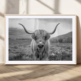 52903-MGC-FP-36x24_Natural-Highland Cow Wall Art – Black and White Canvas Print Rustic Cattle Portrait, Farmhouse Country Decor for Living Room, Office,