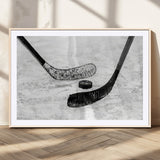 82900-MGC-FP-36x24_Natural-Hockey Wall Art – Black and White Canvas Print Ice Rink Sticks Puck Sports Photography, Modern Decor for Game Room, Man Cave,