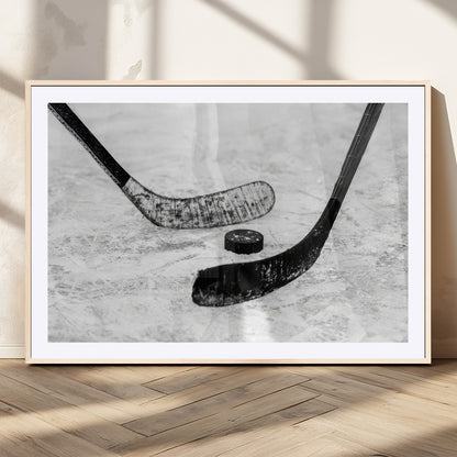 82900-MGC-FP-36x24_Natural-Hockey Wall Art – Black and White Canvas Print Ice Rink Sticks Puck Sports Photography, Modern Decor for Game Room, Man Cave,
