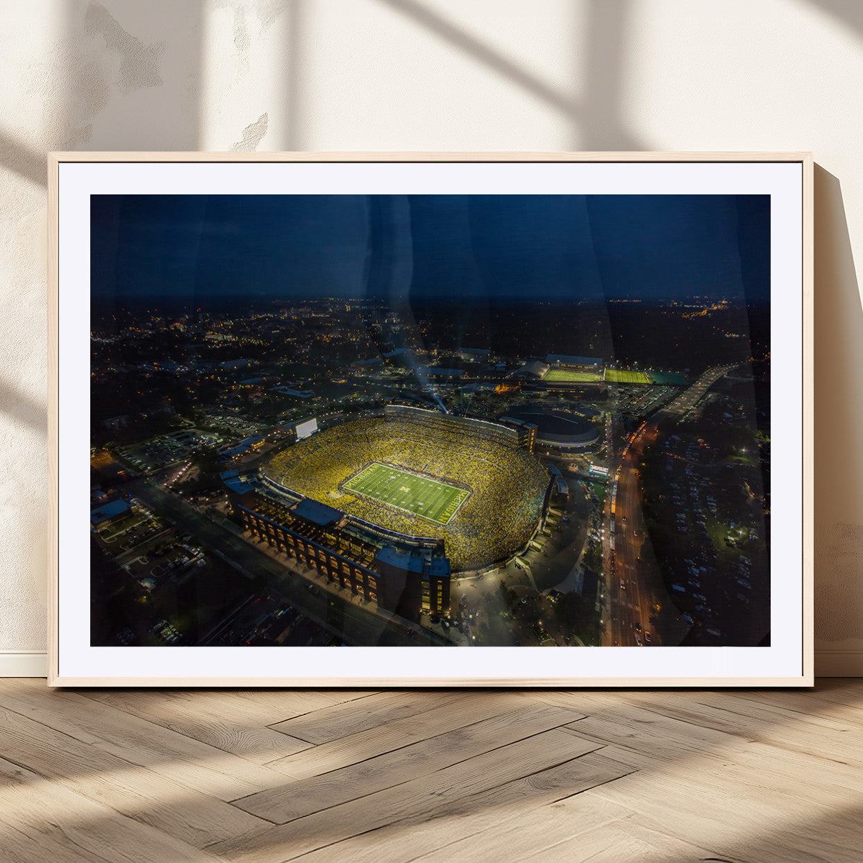 33588-MGV-CV-36X24-Football Stadium Wall Art – Aerial Night Game Canvas Print Packed Field City Lights, Sports Photography Decor for Game Room, Man