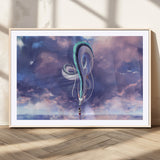 66864-MGV-CV-36X24-Fantasy Dragon Wall Art – Mystical Canvas Print Girl and Sky Serpent Dreamlike Clouds, Magical Anime Inspired Decor for Living