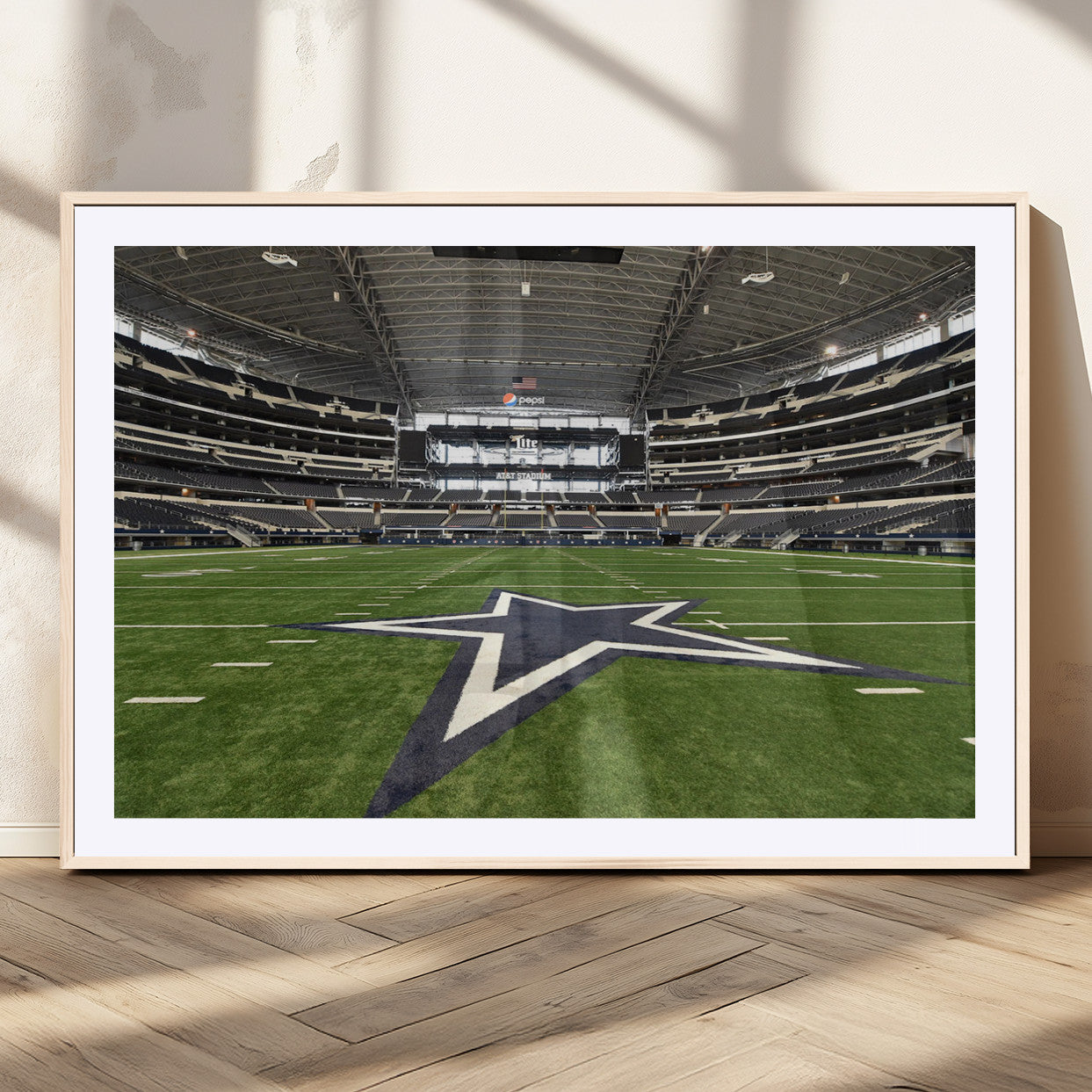14834-MGC-FP-36x24_Natural-Dallas Att Stadium Wall Art Canvas Print, Framed Texas NFL Stadium Art Picture Print, American Football Stadium Perfect Sports