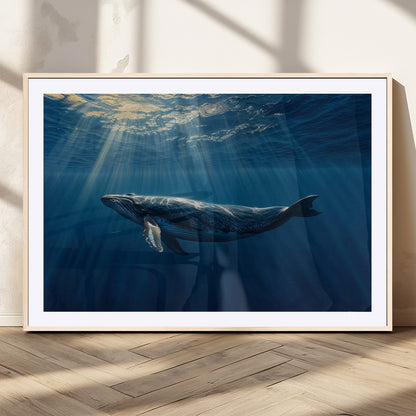 18052-MGV-CV-36X24-Whale Wall Art – Majestic Ocean Canvas Print Marine Life Underwater Sunlight Scene, Nautical Coastal Decor for Living Room,