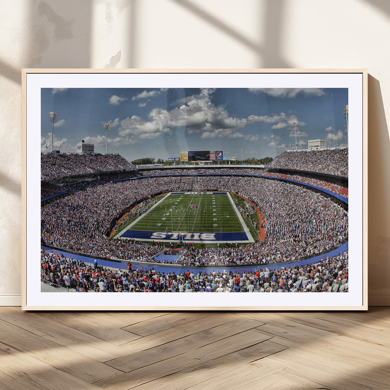 76491-MGC-FP-36x24_Natural-Buffalo Bills Stadium Wall Art Canvas Print, Framed Bills Stadium Art Picture Print, Highmark Stadium Perfect Sport Room Decor