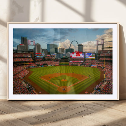 91908-MGV-CV-36X24-Baseball Stadium Wall Art – Canvas Print Game Day Field City Skyline Iconic Arch Scene Sports Photography, Decor for Game Room,