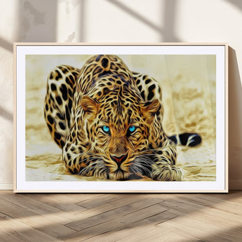 45281-MGV-CV-36X24-Blue Eye Leopard Wall Art Canvas Print, Framed Leopard Painting Art Picture Print, Big Cat Perfect Safari Wildlife Decor Artwork