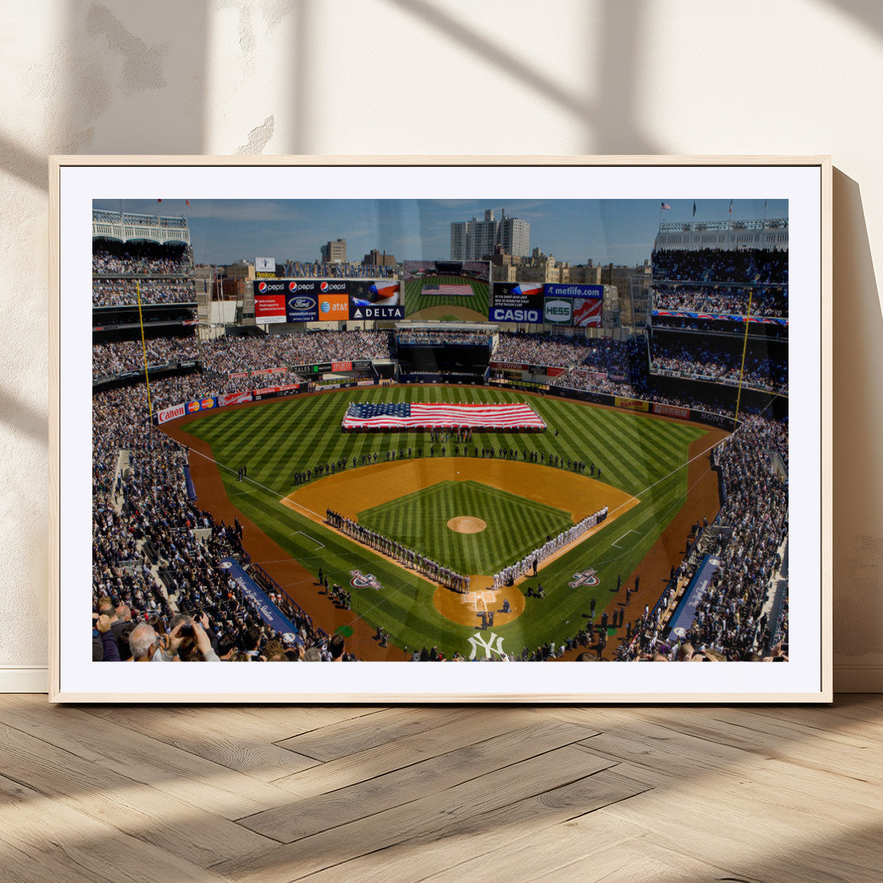 20879-MGC-FP-36x24_Natural-Yankee Stadium Wall Art Canvas Print, Framed New York Stadium Art Picture Print, Yankee Field Perfect Sport Room Decor Artwork