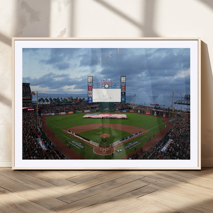 44631-MGV-CV-36X24-Oracle Park Stadium Wall Art Canvas Print, Framed San Francisco Giants Art Picture Print, Giants Stadium Field Perfect Sports Room
