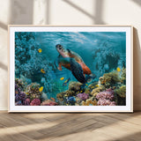 38661-MGV-CV-36X24-Sea Turtle Wall Art Canvas Print, Framed Ocean Wildlife Art Picture Print, Turtle Perfect Coastal Nature Decor Artwork