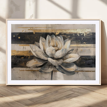 18807-MGV-CV-36X24-Lotus Flower Wall Art Canvas Print, Framed Abstract Lotus Art Picture Print, White Lotus Flower Perfect Abstract Floral Decor