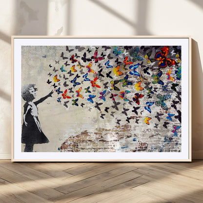 97895-MGV-CV-36X24-Girl with Butterflies Wall Art – Colorful Street Art Style Canvas Print, Modern Graffiti-Inspired Butterfly Artwork for Living
