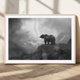49504-MGV-CV-36X24-Black and White Grizzly Bear Wall Art – Wilderness Wildlife Painting, Rustic Mountain Cabin Decor, Monochrome Animal Print for