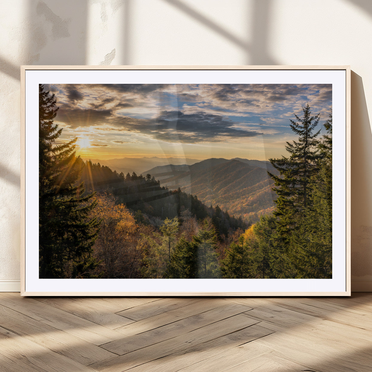 73692479-MGV-CV-36X24-Smoky Mountains Wall Art Canvas Print, Framed Forest Mountain Art Picture Print, Spring Mountain Perfect Spring Style Decor
