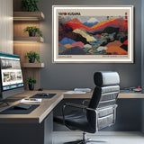 49228-MGV-FC-93X47-3P_Black-Kusama Wall Art – Vibrant Japanese Landscape Canvas Print, Modern Abstract Mountain and River Decor for Living Room, Office or Art