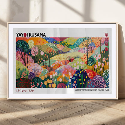 75201-MGV-CV-36X24-Yayoi Kusama Floral Wall Art – Vibrant Abstract Landscape Canvas Print, Modern Pop Art Poster for Living Room, Bedroom, or Gallery
