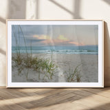 Test1001-MGV-CV-36X24-Coastal Beach Wall Art – Panoramic Ocean Waves and Sandy Dunes Canvas Print, Serene Seascape with Sea Oats for Relaxing Home or