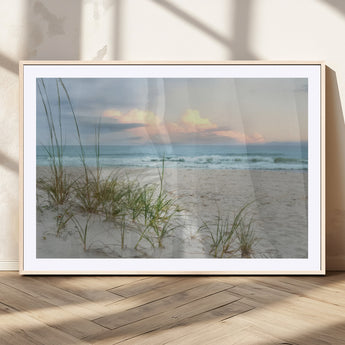 Test1001-MGV-CV-36X24-Coastal Beach Wall Art – Panoramic Ocean Waves and Sandy Dunes Canvas Print, Serene Seascape with Sea Oats for Relaxing Home or