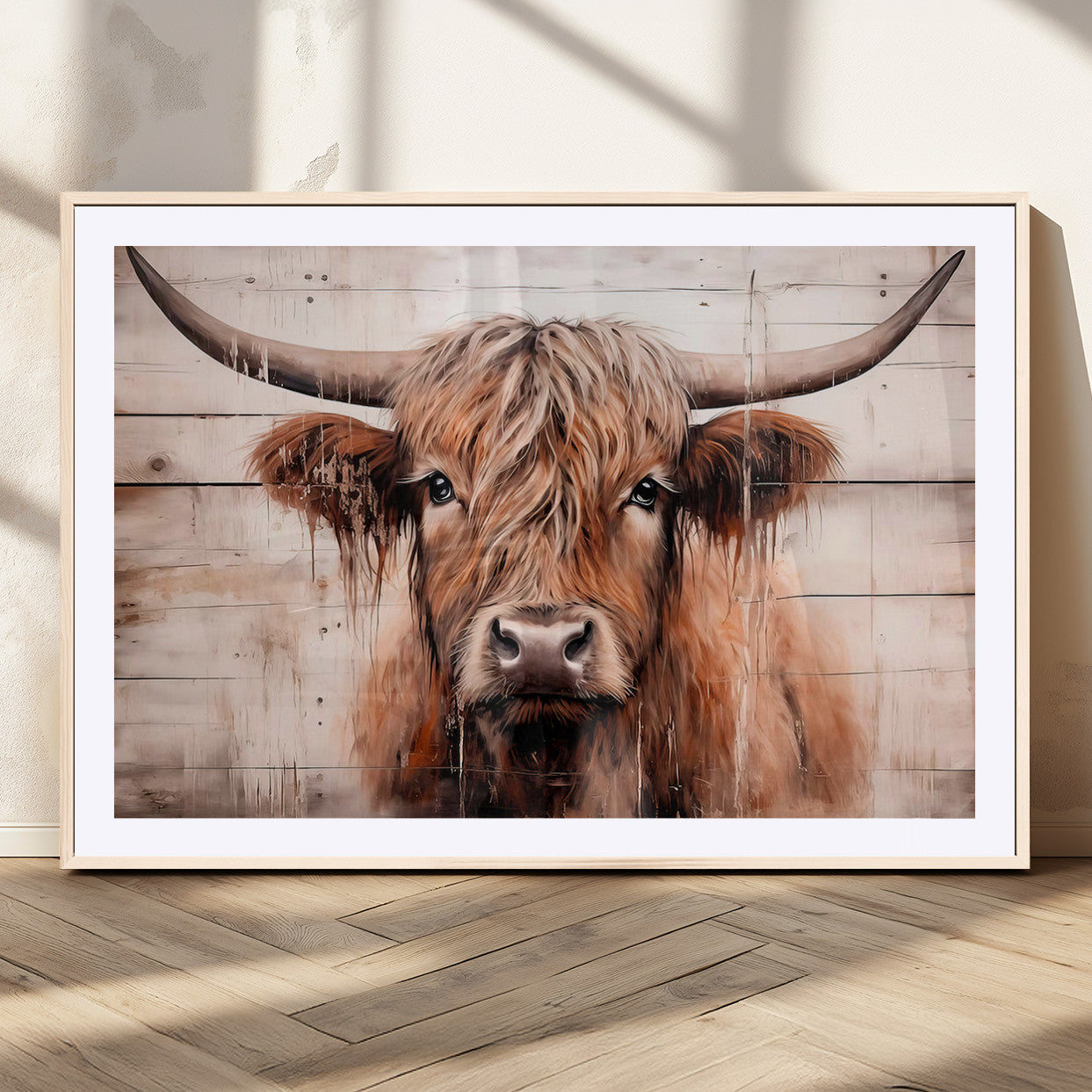 93730-MGV-CV-36X24-Scottish Cow Wall Art Canvas Print, Framed Longhorn Cow Art Picture Print, Highland Cattle Perfect Rustic Farmhouse Decor Artwork