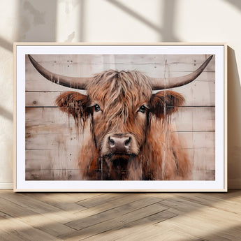 93730-MGV-CV-36X24-Scottish Cow Wall Art Canvas Print, Framed Longhorn Cow Art Picture Print, Highland Cattle Perfect Rustic Farmhouse Decor Artwork