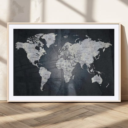 19124-MGC-FP-36x24_Natural-Modern World Map Wall Art – Black and White Canvas Print, Minimalist Global Map Decor for Office, Study, Bedroom or Living Room