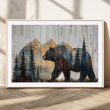 90077-MGC-FP-36x24_Natural-Wood Grizzly Bear Wall Art Canvas Print, Framed Abstract Bear Art Picture Print, Bear in Forest Perfect Rustic Lodge Decor Artwork