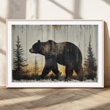 83875-MGV-CV-36X24-Sunset Bear Wall Art – Rustic Wildlife Canvas Print with Forest Silhouette, Cabin Lodge Decor for Living Room or Office
