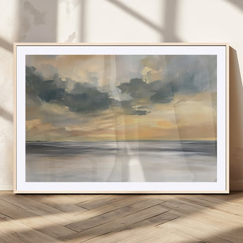 45544-MGV-CV-36X24-Ocean Sunset Wall Art – Serene Seascape Canvas Print with Golden Sky and Calm Water, Coastal Beach Artwork for Living Room,