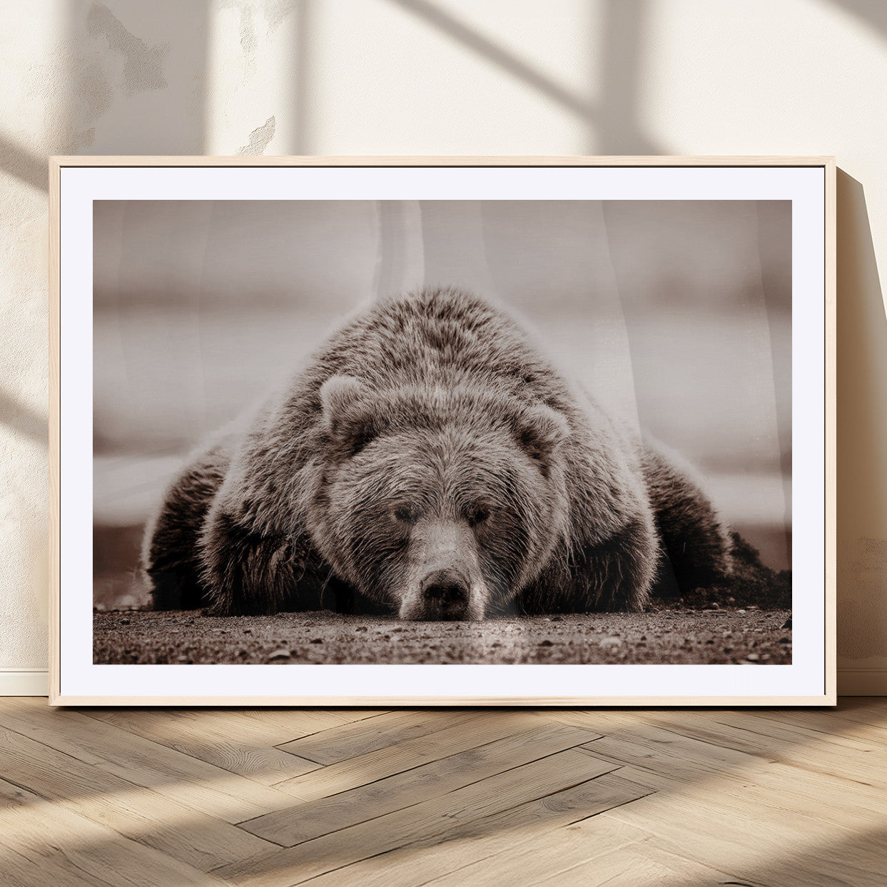 20611-MGV-CV-36X24-Grizzly Bear Wall Art – Majestic Wildlife Sepia Canvas Print, Rustic Nature Animal Artwork for Cabin, Lodge, Living Room, Bedroom,