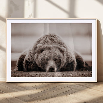 20611-MGV-CV-36X24-Grizzly Bear Wall Art – Majestic Wildlife Sepia Canvas Print, Rustic Nature Animal Artwork for Cabin, Lodge, Living Room, Bedroom,