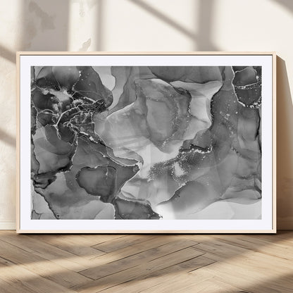 15911-MGV-CV-36X24-Black and White Abstract Wall Art – Modern Ink Swirl Canvas Print, Minimalist Contemporary Painting for Living Room, Bedroom,