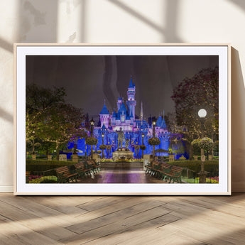 63560-MGC-FP-36x24_Natural-Fairy Tale Castle Wall Art – Magical Night Scene Canvas Print with Lights and Gardens, Fantasy Architecture Artwork for Living