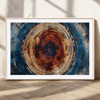 90395-MGV-CV-36X24-Tree Ring Wall Art – Abstract Wood Grain Canvas Print with Fiery Red and Blue Tones, Bold Rustic Nature Inspired Artwork Decor for