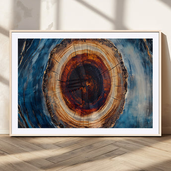 30457-MGV-CV-36X24-Tree Ring Wall Art – Abstract Wood Grain Canvas Print with Brown and Blue Swirl, Rustic Nature Inspired Artwork for Living Room,
