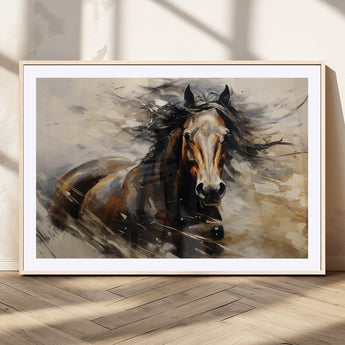 53001-MGV-CV-36X24-Wild Horse Wall Art – Majestic Stallion Canvas Print with Flowing Mane, Rustic Western Style Painting for Living Room, Office or