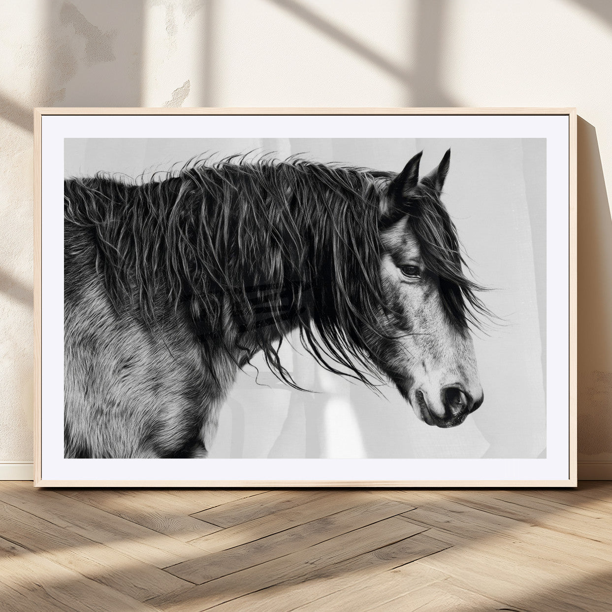 57694-MGV-CV-36X24-Horse Portrait Wall Art – Black and White Canvas Print with Detailed Stallion Profile, Rustic Farmhouse Equestrian Artwork for