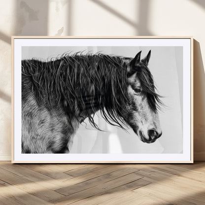 57694-MGV-CV-36X24-Horse Portrait Wall Art – Black and White Canvas Print with Detailed Stallion Profile, Rustic Farmhouse Equestrian Artwork for