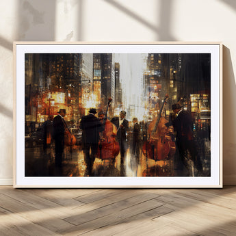 58782-MGV-CV-36X24-Jazz Musicians Cityscape Wall Art – Vibrant Urban Night Canvas Print, Elegant Music Themed Decor for Living Room, Office, or Music