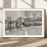 60292-MGV-CV-36X24-Central Park Winter Wall Art – Snowy Bow Bridge Canvas Print, Scenic New York City Landscape Photography for Living Room, Bedroom