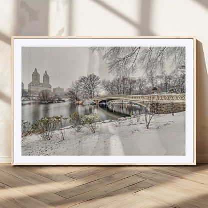 60292-MGV-CV-36X24-Central Park Winter Wall Art – Snowy Bow Bridge Canvas Print, Scenic New York City Landscape Photography for Living Room, Bedroom
