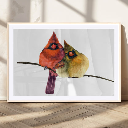 67752-MGC-FP-36x24_Natural-Cardinal Couple Wall Art – Male and Female Cardinal Canvas Print, Romantic Bird Artwork for Nature Lovers, Living Room, Bedroom,