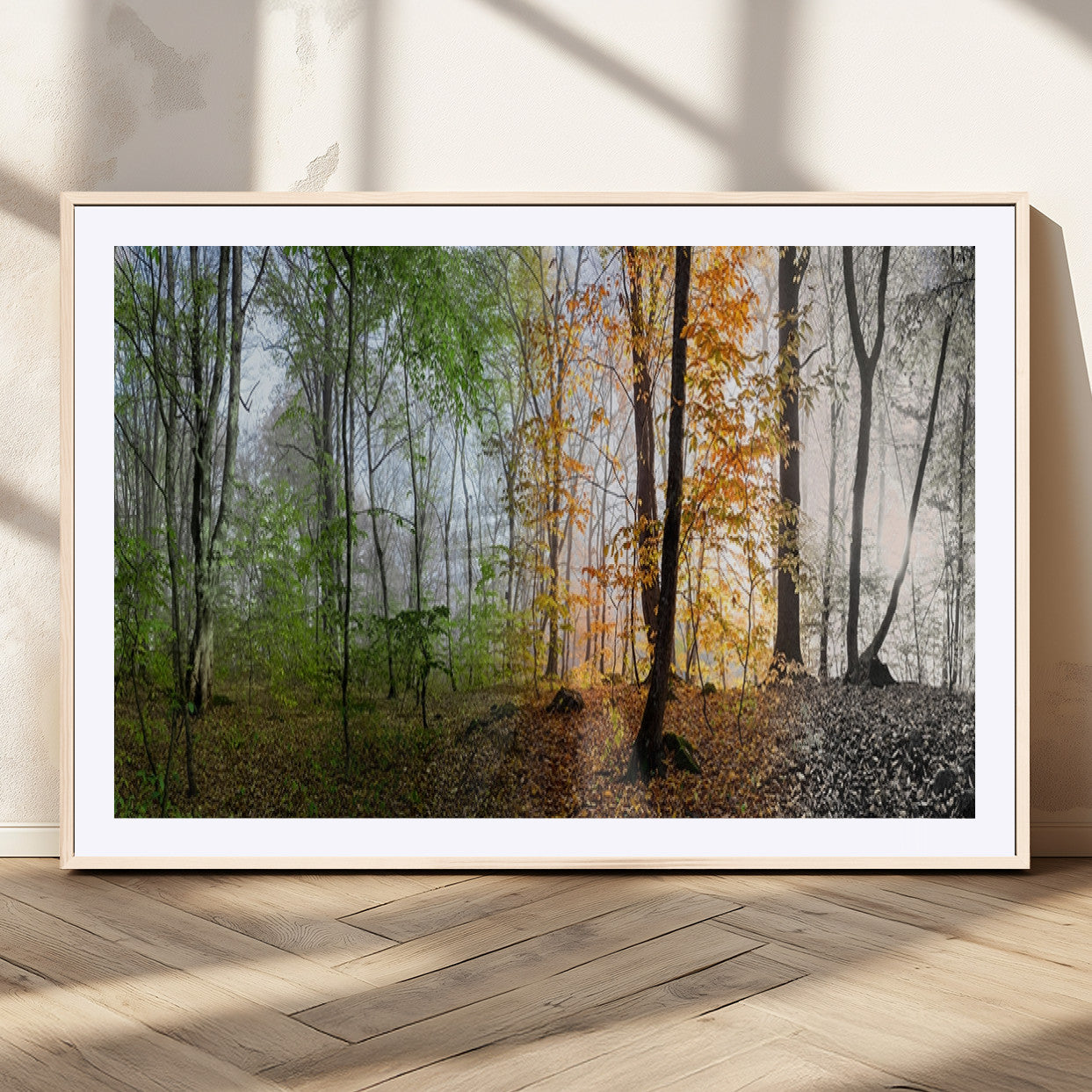 95317-MGC-FP-36x24_Natural-Four Seasons Forest Wall Art – Panoramic Nature Canvas Print Showing Spring, Summer, Autumn and Winter Landscape for Living Room,