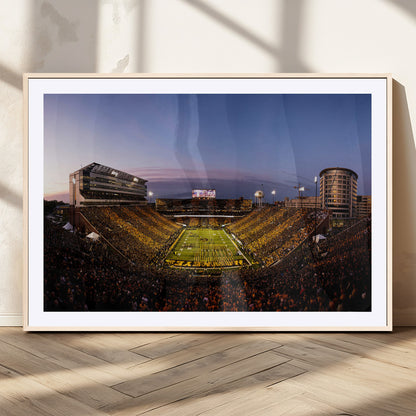 82557-MGV-CV-36X24-College Football Stadium Wall Art – Panoramic Sunset Canvas Print with Marching Band and Game Day Crowd, Sports Artwork for Man