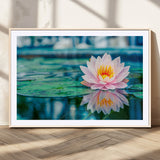 30320-MGC-FP-36x24_Natural-Pink Water Lily Wall Art – Lotus Flower Canvas Print with Reflection Water, Peaceful Botanical Artwork for Living Room, Bedroom,
