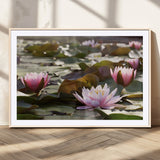 28394-MGC-FP-36x24_Natural-Water Lily Pond Wall Art – Pink Lotus Flowers Canvas Print with Green Lily Pads, Peaceful Botanical Artwork for Living Room,