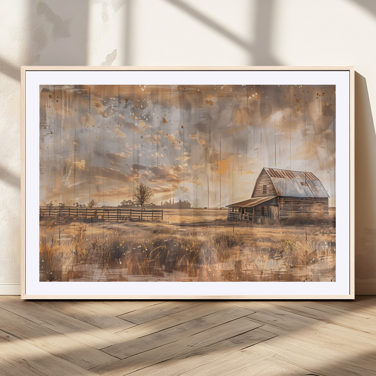 FARM2-MGV-CV-36X24-Rustic Farmhouse Wall Art Canvas Print, Framed Old Barn Art Picture Print, Southwestern Farmhouse Perfect Rustic Decor Artwork