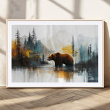 50308-MGC-FP-36x24_Natural-Abstract Rustic Bear Wall Art – Forest and Mountain Scene Canvas Print, Nature Artwork for Modern Farmhouse or Log Cabin Decor